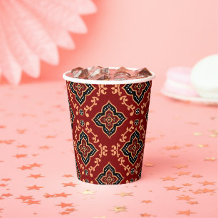 Vasos De Papel Patrón geométrico rojo / impresión india