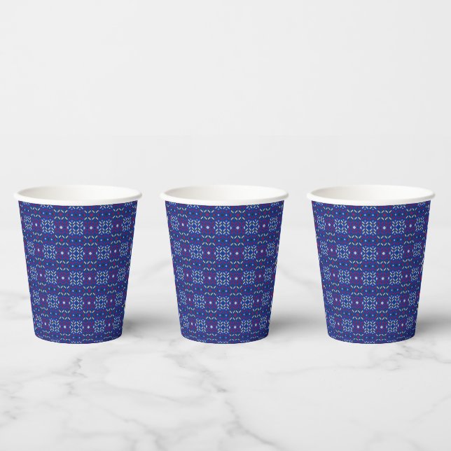 Vasos De Papel Patrón geométrico tradicional de píxeles en azul p (Multi)