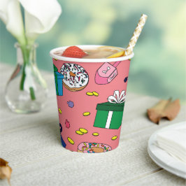 Vasos De Papel Patrón Hanukkah rosa