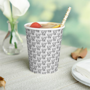Vasos De Papel Patrón inicial personalizado negro y gris monogram