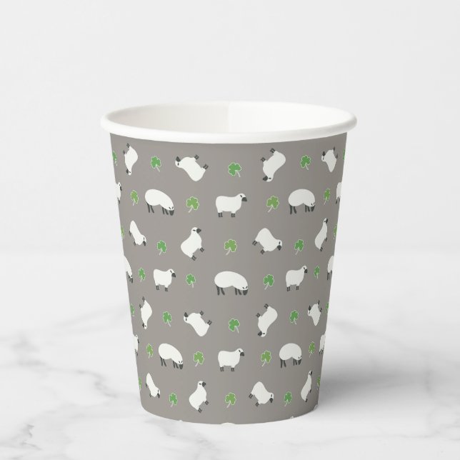 Vasos De Papel Patrón irlandés de Shamrock y ovejas (Izquierda)