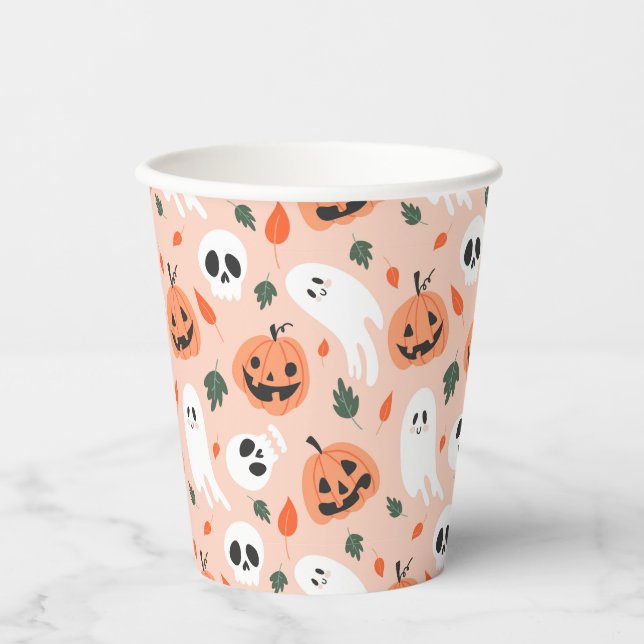 Vasos De Papel Patrón Jack-O-Lantern y fantasma (Anverso)
