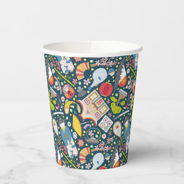 Vasos De Papel Patrón japonés sin foco (Izquierda)