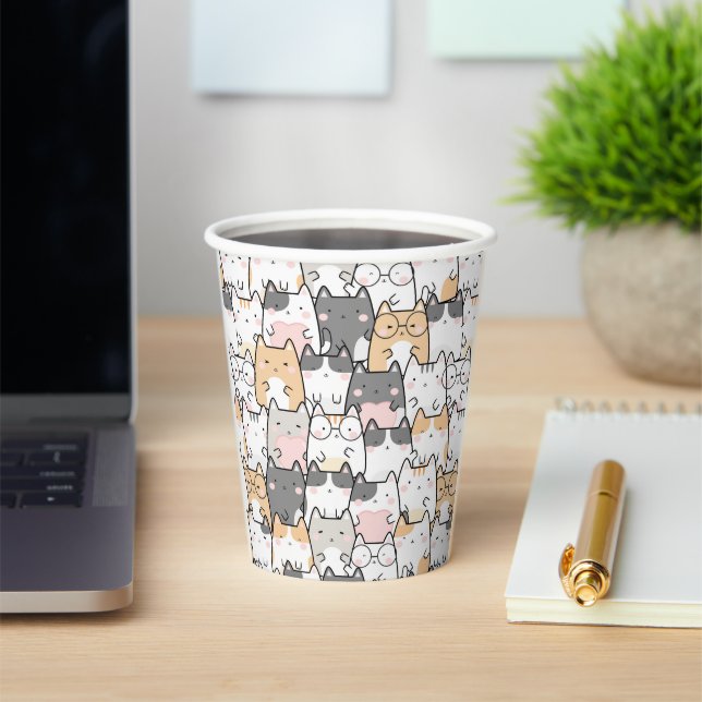 Vasos De Papel Patrón Kawaii de gatos sin mar (in situ)