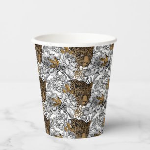 Vasos De Papel Patrón Leopard & Peonies