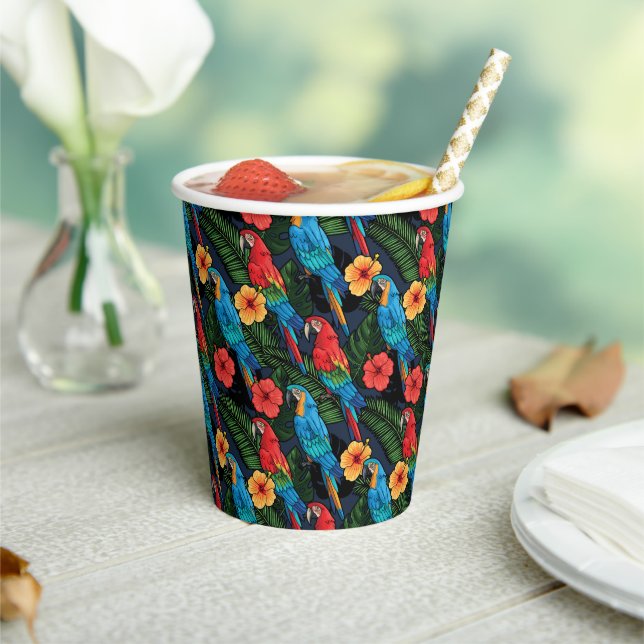 Vasos De Papel Patrón Macaw E Hibiscus (in situ)