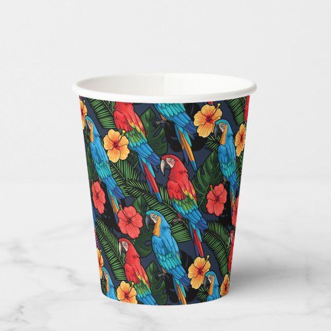 Vasos De Papel Patrón Macaw E Hibiscus (Izquierda)
