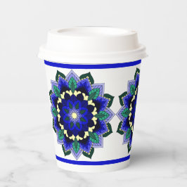 Vasos De Papel Patrón Mandala 02 en tazas de papel azul oscuro