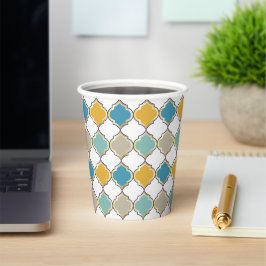 Vasos De Papel Patrón marroquí Amarillo Azul Dorado Boda