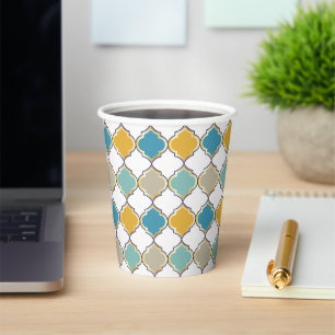 Vasos De Papel Patrón marroquí Amarillo Azul Dorado Boda