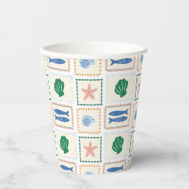 Vasos De Papel Patrón moderno Boho Coastal Pastel Seashell