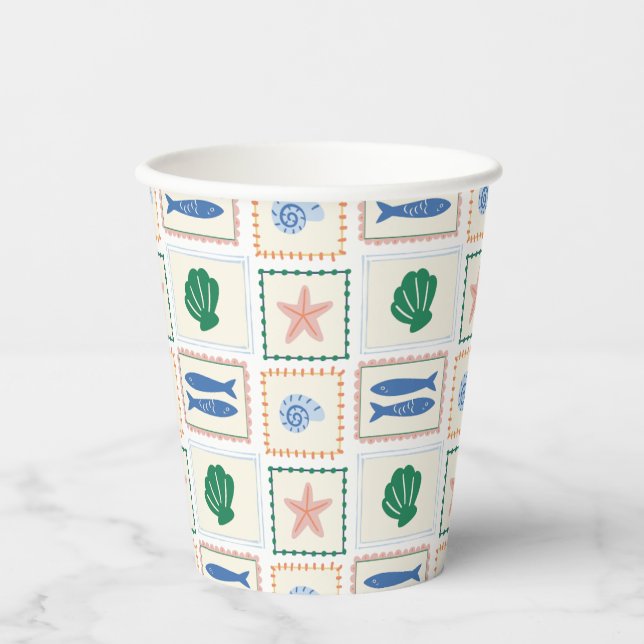Vasos De Papel Patrón moderno boho costero de conchas pastel (Anverso)