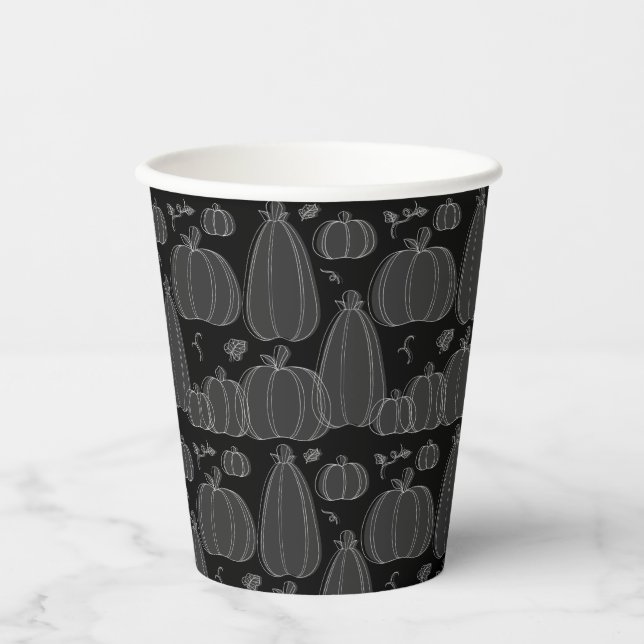 Vasos De Papel Patrón moderno de calabaza de otoño en blanco y ne (Anverso)
