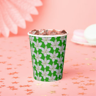 Vasos De Papel Patrón moderno de flor de lirio blanco rayado dora