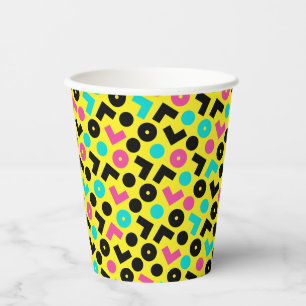 Vasos De Papel Patrón negro y neón amarillo y azul de 80/90
