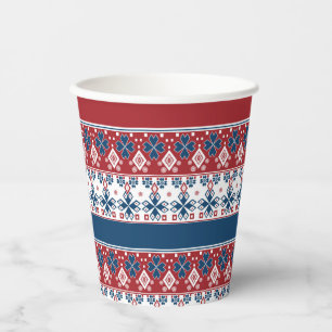 Vasos De Papel Patrón noruego de rayas azules rojas