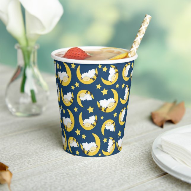 Vasos De Papel Patrón ovino, oveja durmiente, luna, estrellas (in situ)