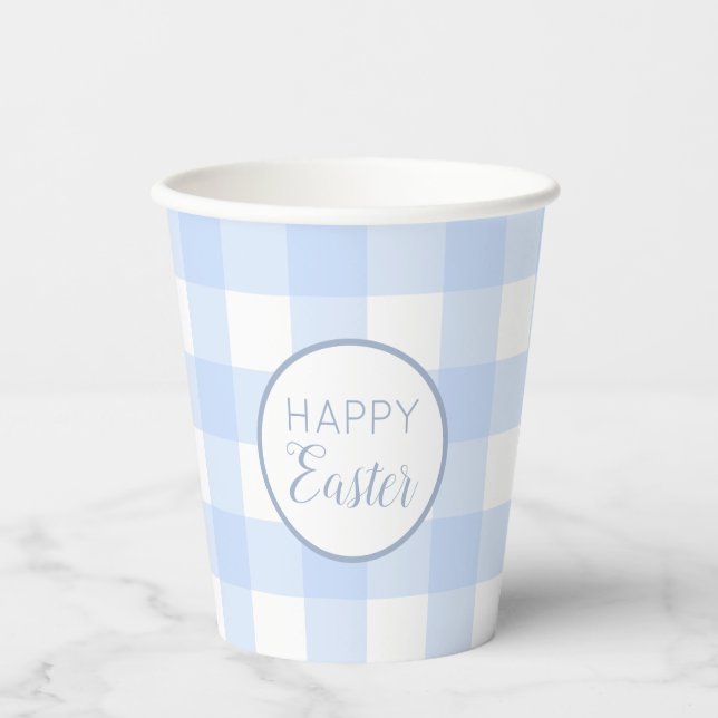 Vasos De Papel Patrón Pastel Azul Feliz Pascua (Anverso)