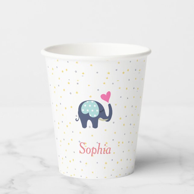 Vasos De Papel Patrón personalizado de elefante y estrellas (Anverso)