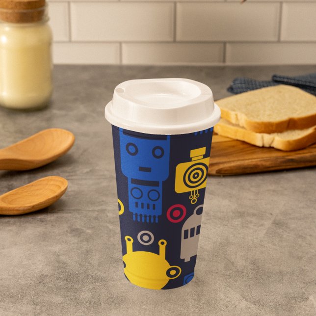 Vasos De Papel Patrón Personalizado de robots (engineer robot cartoon kids,adult party stationery, birthday party use and throw paper cups)