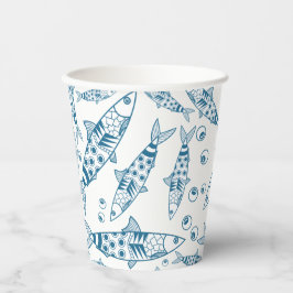 Vasos De Papel Patrón portugués de sardinas de Lisboa Azulejos bl