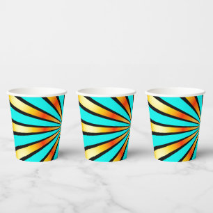 Vasos De Papel Patrón radial negro Naranja turquesa