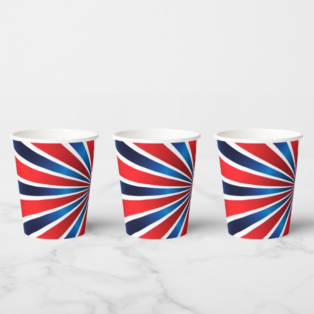 Vasos De Papel Patrón radial rojo blanco azul (Multi)