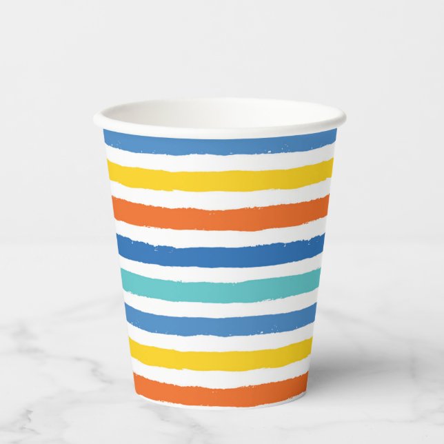 Vasos De Papel Patrón rayado de playa brillante (Anverso)