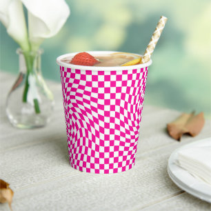 Vasos De Papel Patrón retorcido de moda Magenta rosa y blanco
