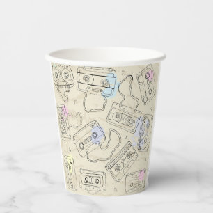 Vasos De Papel Patrón Retro de Cinta de Mezcla de Casete Nostálgi