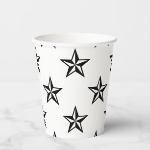 Vasos De Papel Patrón Retro De Estrellas Blancas Y Negras