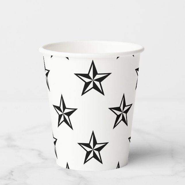 Vasos De Papel Patrón Retro De Estrellas Blancas Y Negras (Anverso)