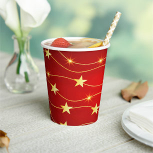 Vasos De Papel Patrón rojo de rubí adorado por estrella