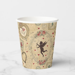 Vasos De Papel Patrón romántico de Cupido de Vintage (1)