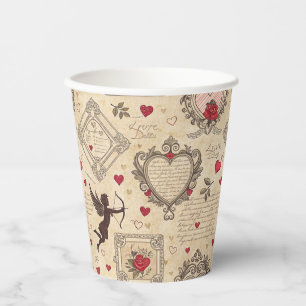 Vasos De Papel Patrón romántico de Cupido de Vintage (8)