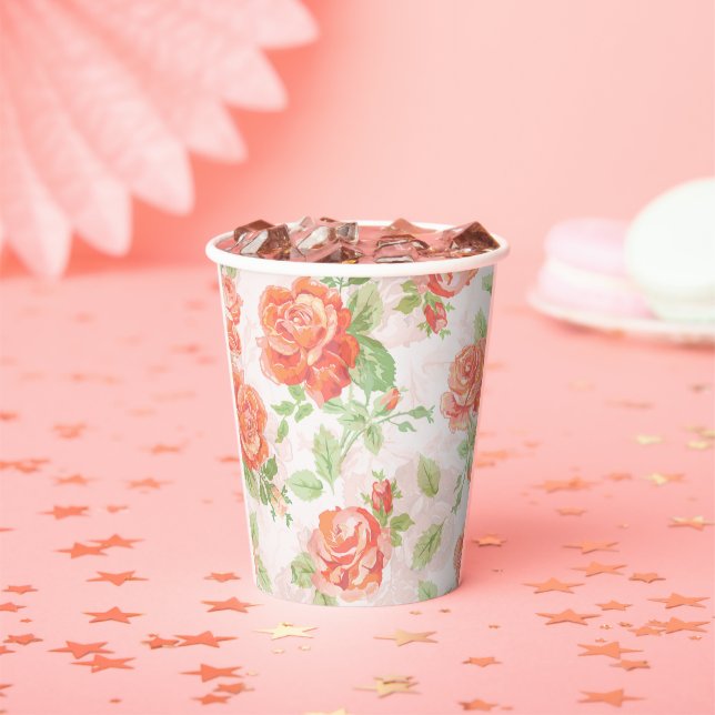 Vasos De Papel patrón rosa naranja (in situ)