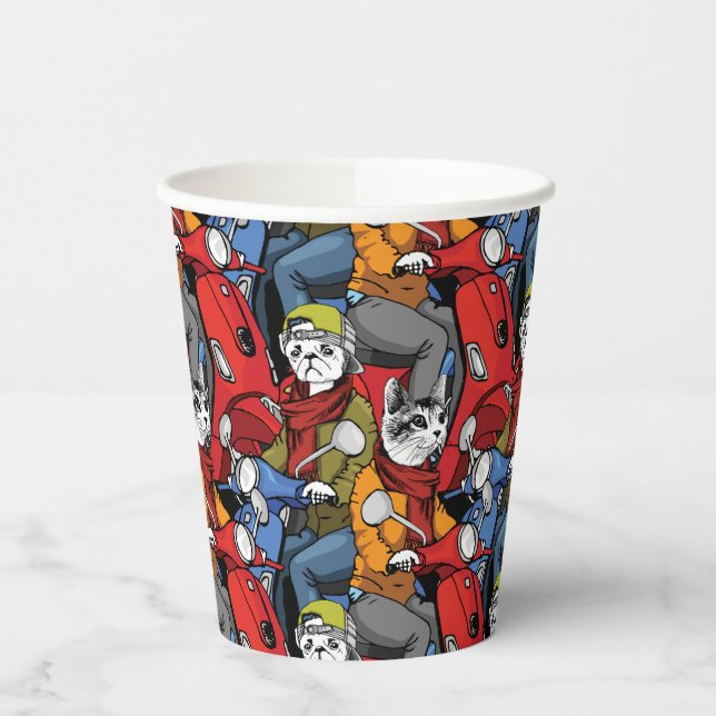 Vasos De Papel Patrón Scooter de gatos y perros (Izquierda)