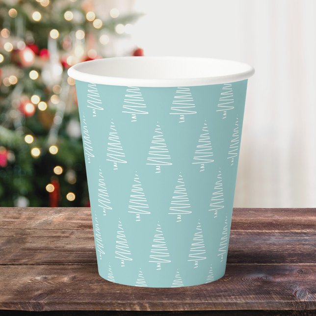 Vasos De Papel Patrón simple de árbol de pino azul y blanco (Simple Blue And White Pine Tree Pattern Paper Cups)