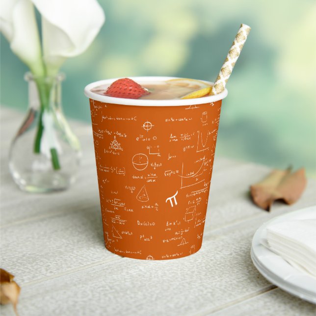 Vasos De Papel Patrón simple de matemáticas en naranja y blanco (in situ)