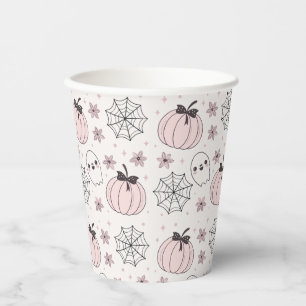 Vasos De Papel Patrón sin foco de Halloween rosa Pastel