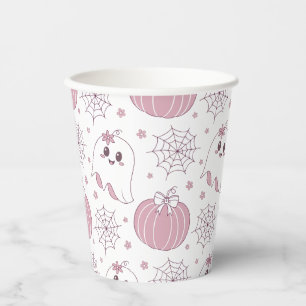 Vasos De Papel Patrón sin foco de Halloween rosa pastel (3)