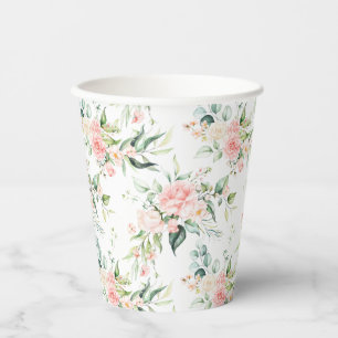 Vasos De Papel Patrón suave de flor rosa rosada en pasto