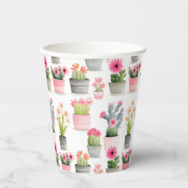 Vasos De Papel Patrón Suculento Rosa Cactus Acuarela Bıohemian
