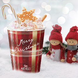 Vasos De Papel Patrón Tartán Navidades Red Gold#7 ID1009