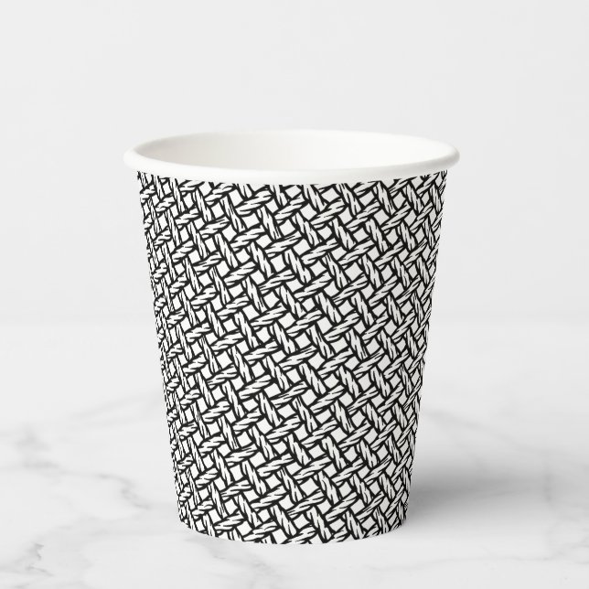 Vasos De Papel Patrón tejido en blanco y negro (Anverso)