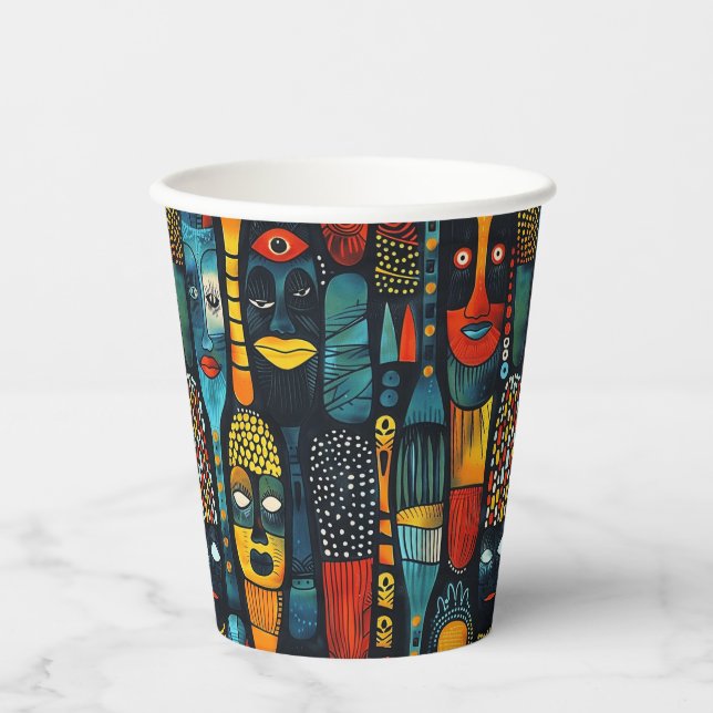Vasos De Papel Patrón tribal africano con ídolos. (Anverso)