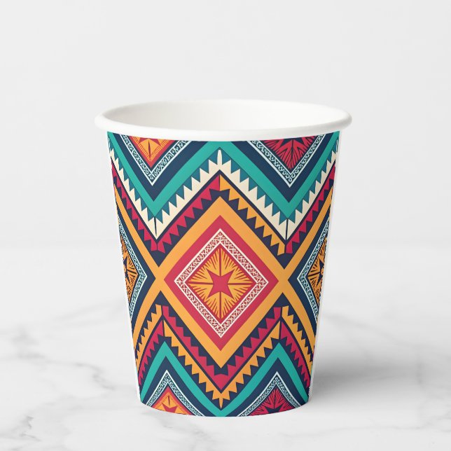 Vasos De Papel Patrón tribal colorido (Anverso)