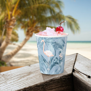 Vasos De Papel Patrón tropical de Orquídea Flamingo ID868 azul
