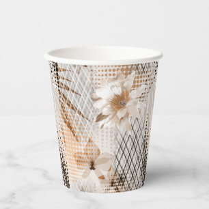 Vasos De Papel Patrón tropical gris y beige.