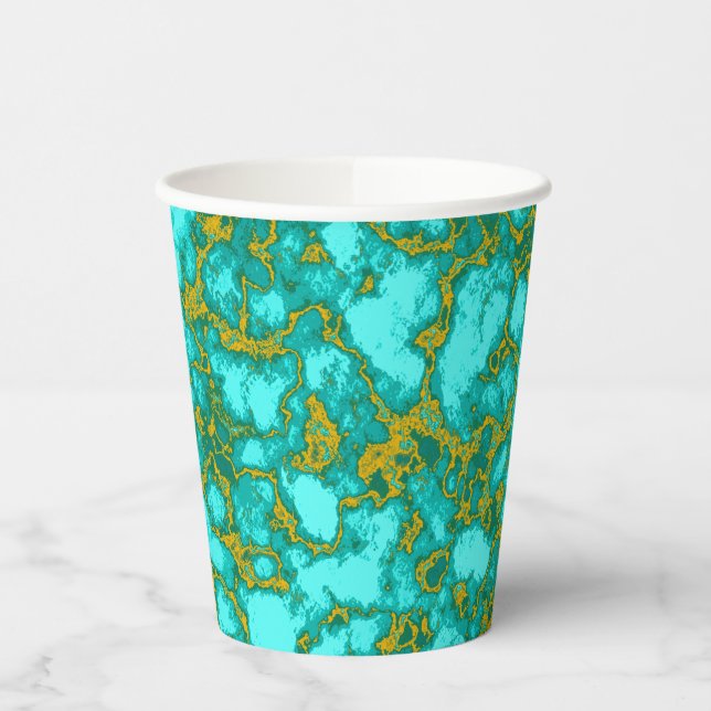 Vasos De Papel Patrón turquesa y dorado (Izquierda)